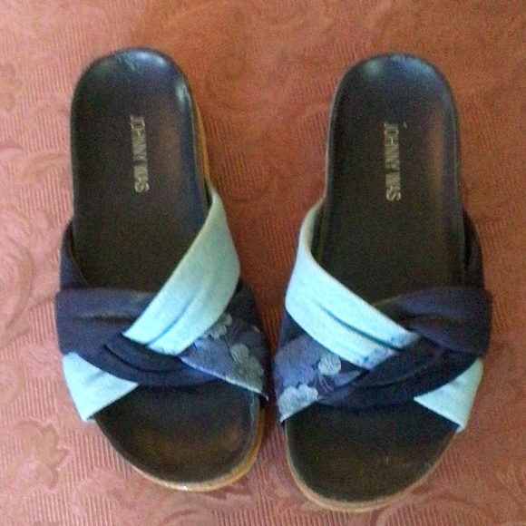 Johnny Was Jacquard Twist Wrap Blue Multi Slide Sandal sz 7 - Picture 4 of 7